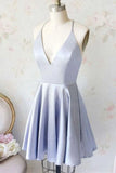 Simple A Line V Neck Satin Homecoming Dresses