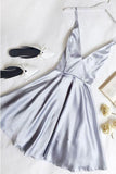 Simple A Line V Neck Satin Homecoming Dresses