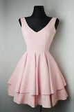 A-line Simple V Neck Satin Homecoming Dresses