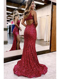 Mermaid / Trumpet Prom Dresses Sparkle & Shine Dress Formal Court Train Sleeveless One Shoulder Sequined with Sequin Slit