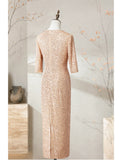 Sheath / Column Cocktail Dresses Sparkle & Shine Dress Wedding Party Floor Length Half Sleeve V Neck Sequined with Sequin Strappy