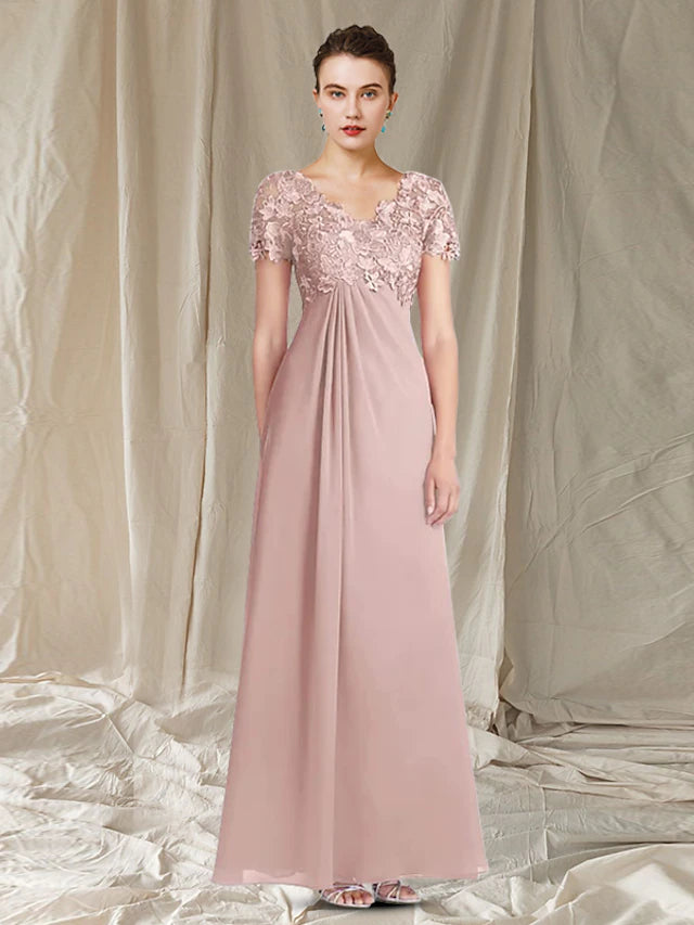 A-Line Mother of the Bride Dress Elegant V Neck Floor Length Chiffon L ...