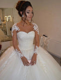 Engagement Formal Wedding Dresses Ball Gown Sweetheart Long Sleeve Floor Length Lace Bridal Gowns With Lace