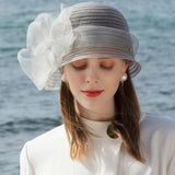 Hats Fiber Bucket Hat Floppy Hat Sun Hat Wedding Tea Party Elegant Wedding With Floral Pearls Headpiece Headwear