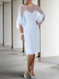 Sheath / Column Mother of the Bride Dress Elegant Sparkle & Shine Jewel Neck Knee Length Stretch Chiffon Half Sleeve with Feather Beading Sequin