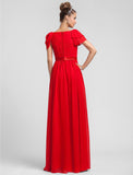 Sheath / Column Square Neck Floor Length Chiffon Bridesmaid Dress with Side Draping