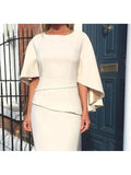 Sheath / Column Mother of the Bride Dress Wedding Guest Simple Plus Size Elegant Jewel Neck Asymmetrical Knee Length Charmeuse Half Sleeve with Tier