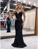 Mermaid / Trumpet Prom Dresses Sparkle & Shine Dress Formal Sweep / Brush Train Sleeveless V Neck Sequined Backless with Sequin