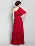 Sheath / Column Mother of the Bride Dress Elegant One Shoulder Floor Length Chiffon Half Sleeve with Beading Draping