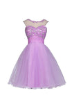 Tulle Appliques Beads Open Back Short Homecoming Dresses