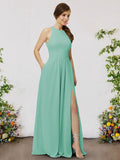 A-Line Bridesmaid Dress V Neck Sleeveless Elegant Floor Length Chiffon with Pleats / Split Front