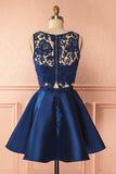 Two Piece Lace Appliques Satin Homecoming Dress