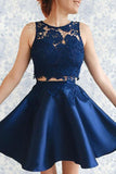 Two Piece Lace Appliques Satin Homecoming Dress