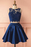 Two Piece Lace Appliques Satin Homecoming Dress