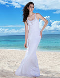 Beach Wedding Dresses Sheath / Column Spaghetti Strap Sleeveless Floor Length Chiffon Bridal Gowns With Ruched Beading