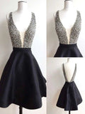 A-line V Neck Prom Dresses with Beaded Homecoming Dresses Graduation Dresses