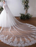 One-tier Lace Applique / Lace Wedding Veil Cathedral Veils with Embroidery / Appliques / Paillette 118.11 in (300cm) Tulle