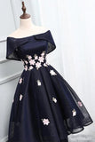 A-line Tulle Off Shoulder Homecoming Dress With Lace Up Applique