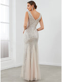 Mermaid / Trumpet Evening Gown Elegant Dress Formal Evening Floor Length Sleeveless V Neck Sequined V Back with Sequin Pure Color