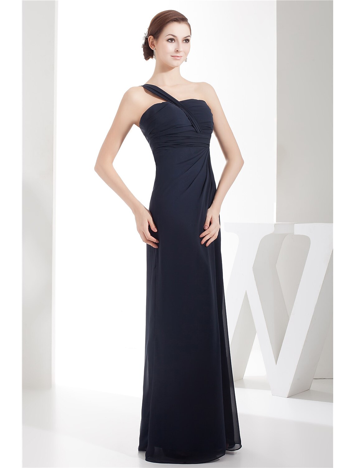 Sheath / Column Evening Gown Minimalist Dress Wedding Guest Floor Length Sleeveless One Shoulder Chiffon with Ruched