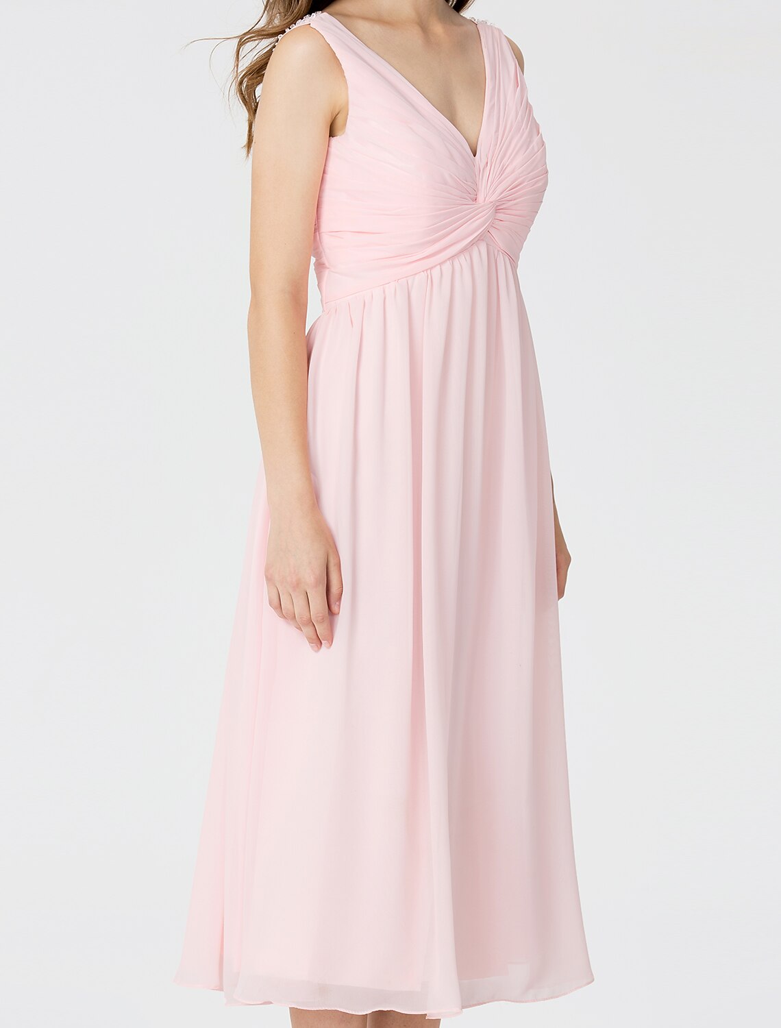 Ball Gown / A-Line V Neck Tea Length Chiffon Bridesmaid Dress with Cri ...