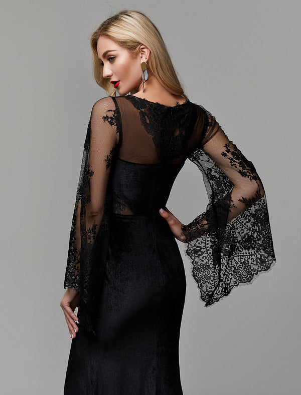 Sheath/Column Round Neck Cap Sleeve Floor-Length Wedding Guest Dresses with Satin