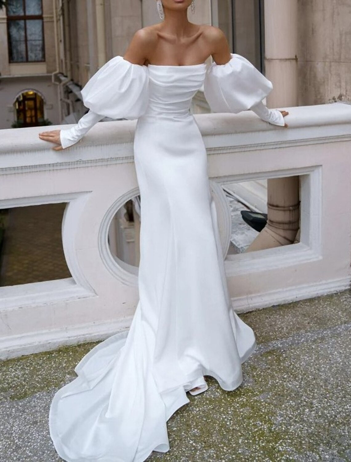 Hall Casual Wedding Dresses Mermaid / Trumpet Off Shoulder Long Sleeve ...