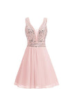 A-line V neck Beads Chiffon Homecoming Dress