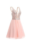 A-line V neck Beads Chiffon Homecoming Dress