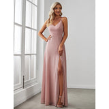 A-Line Bridesmaid Dress V Neck Sleeveless Elegant Floor Length Chiffon with Draping / Solid Color