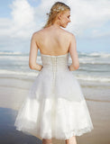 Hall Boho Wedding Dresses A-Line Sweetheart Strapless Knee Length Lace Bridal Gowns With Lace