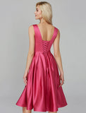A-Line Party Dress Wedding Guest Knee Length Sleeveless V Wire Barbiecore Satin with Sash / Ribbon
