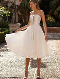 Reception Simple Wedding Dresses Wedding Dresses A-Line Off Shoulder Cap Sleeve Knee Length Tulle Bridal Gowns With Solid Color