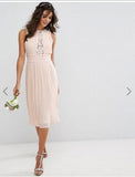 Sheath / Column Jewel Neck Tea Length Chiffon Bridesmaid Dress with Lace Sash