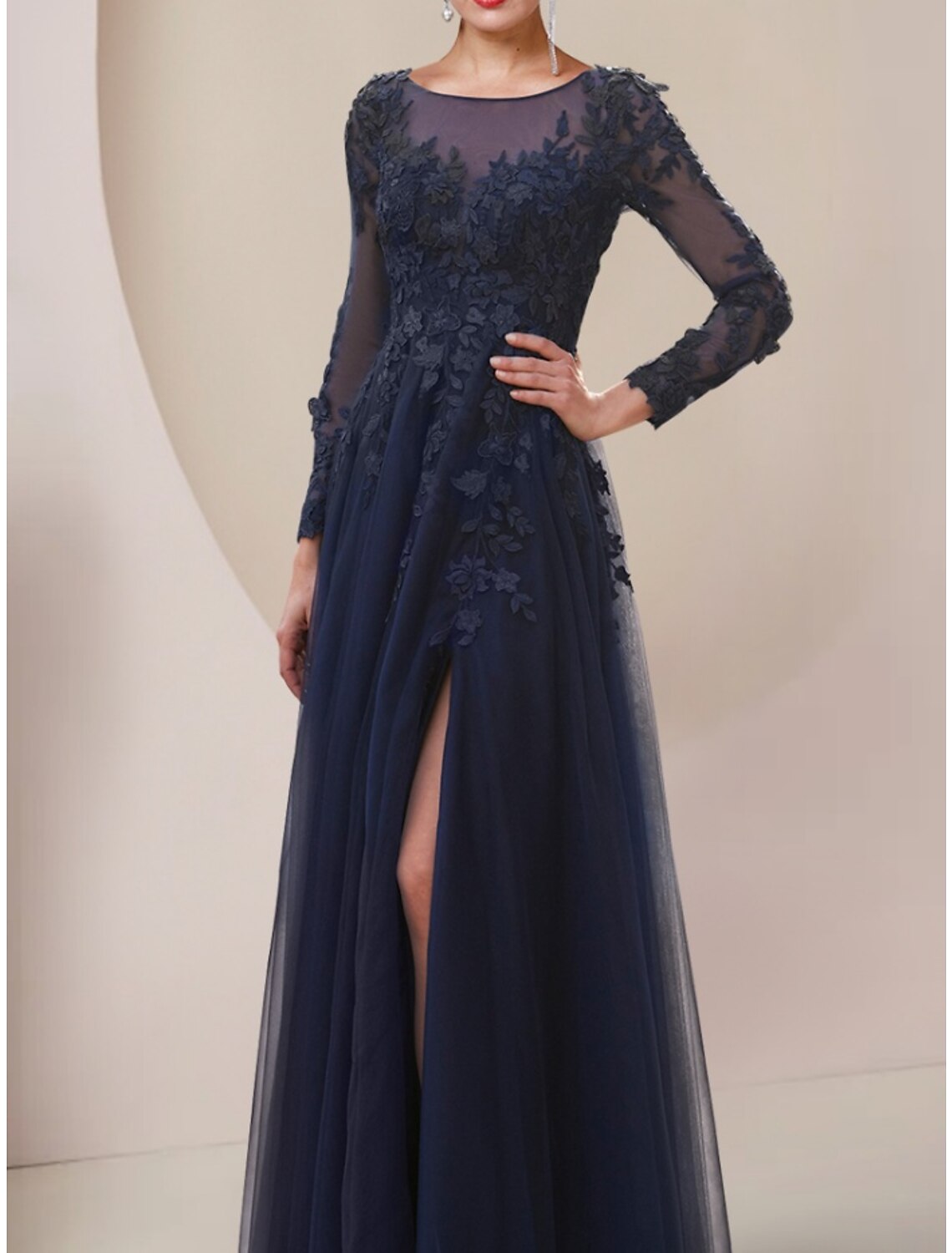 A-Line/Princess Square Neck Ankle-Length Long Sleeves Tulle Maternity Wedding Guest Dresses with Bowknot