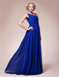 A-Line Mother of the Bride Dress Sparkle & Shine Straps Floor Length Chiffon Sleeveless with Pleats Ruched Beading