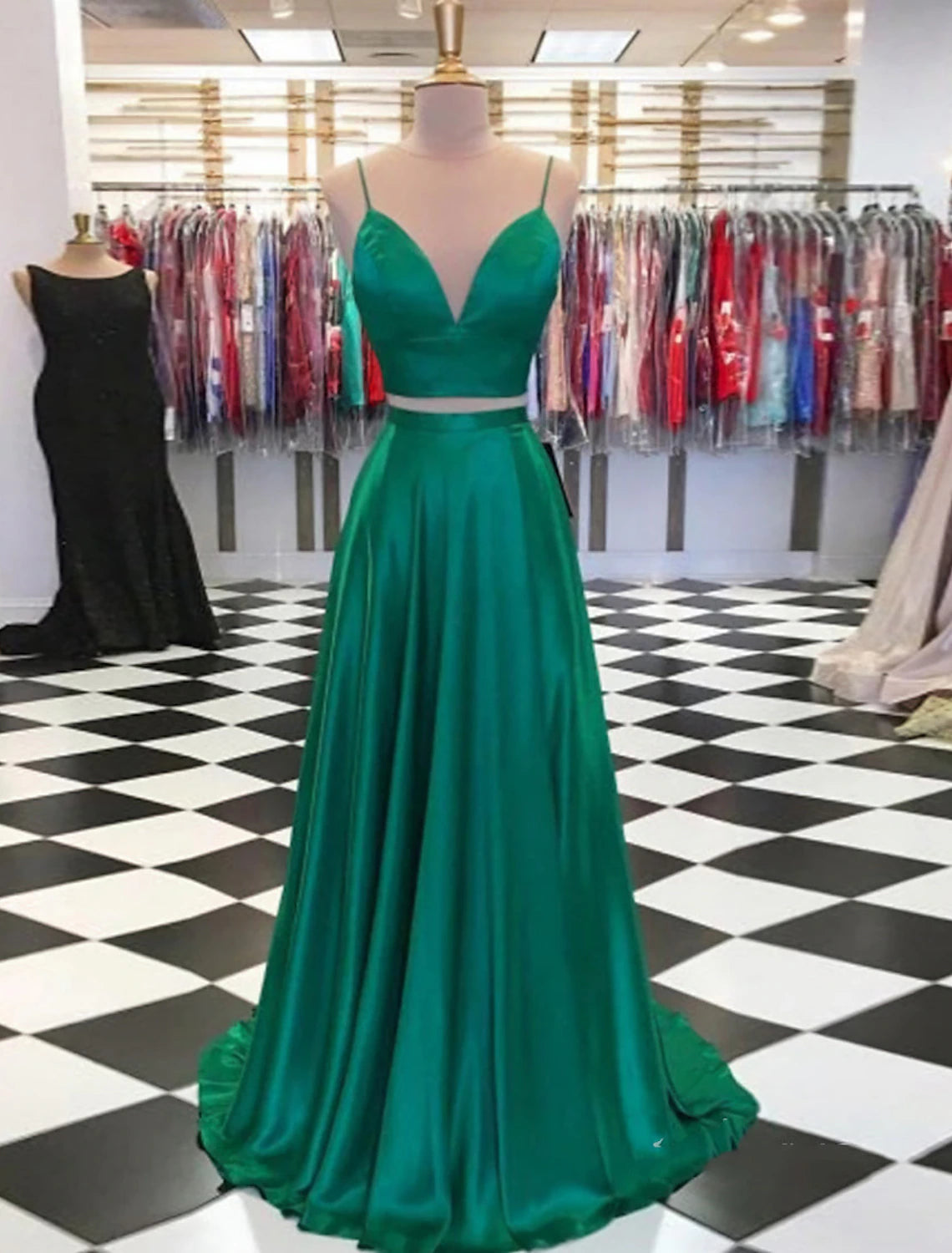 Two Piece Prom Dresses Sexy Dress Formal Sweep / Brush Train Sleeveless Spaghetti Strap Charmeuse with Bow(s) Slit