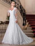 Engagement Formal Wedding Dresses Mermaid / Trumpet Sweetheart Long Sleeve Court Train Lace Bridal Gowns With Beading