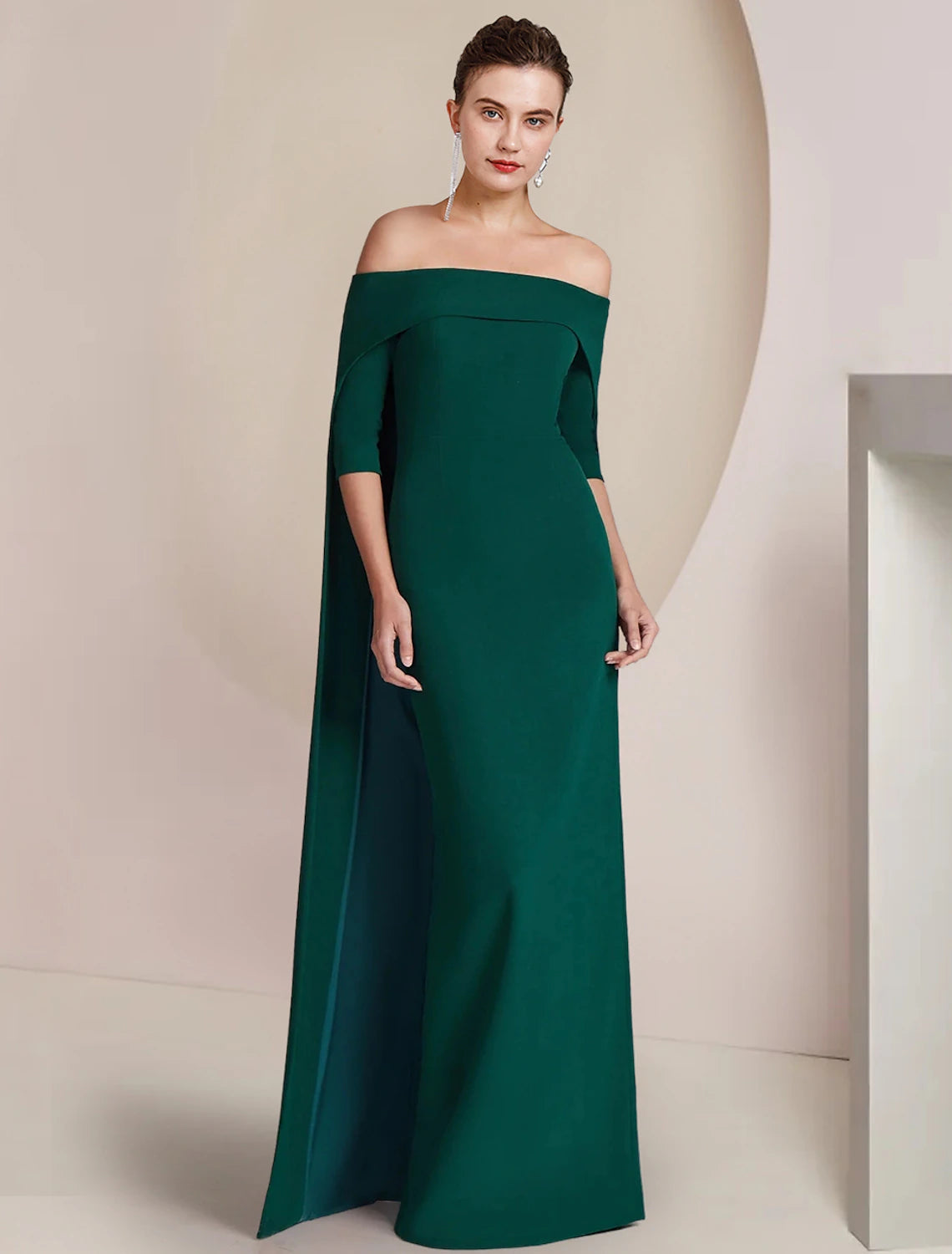 Sheath / Column Mother of the Bride Dress Formal Wedding Guest Elegant Strapless Floor Length Stretch Fabric Half Sleeve with Solid Color