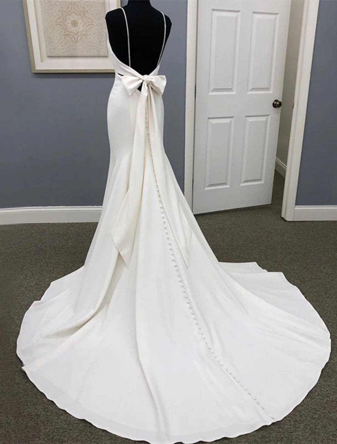 Hall Casual Wedding Dresses Mermaid / Trumpet Sweetheart Camisole Spaghetti Strap Court Train Satin Bridal Gowns With Bow(s)