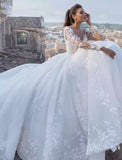 Engagement Sexy Formal Wedding Dresses Ball Gown V Neck Long Sleeve Chapel Train Lace Bridal Gowns With Appliques