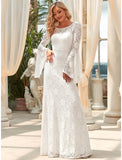 Hall Wedding Dresses Mermaid / Trumpet Jewel Neck Long Sleeve Floor Length Lace Bridal Gowns With Lace