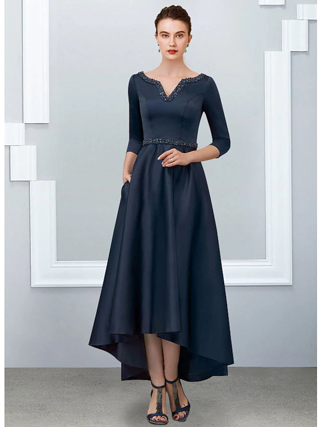 A-Line Mother of the Bride Dress Elegant High Low V Neck Asymmetrical ...