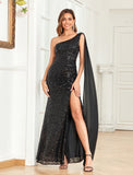 Sheath / Column Evening Gown Sexy Dress Party Wear Floor Length Sleeveless Off Shoulder Sequined with Sequin Slit Strappy