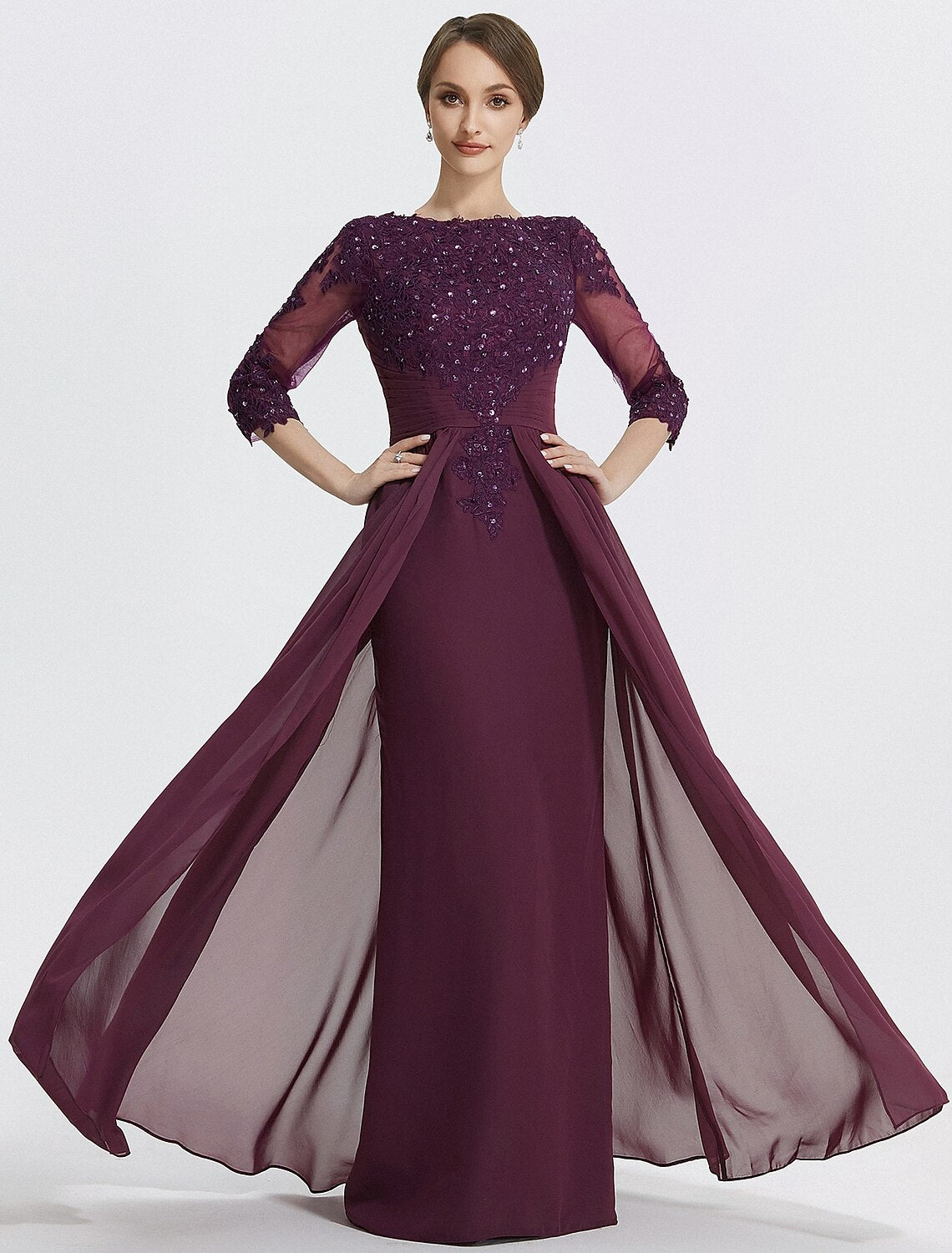 A-Line Mother of the Bride Dress Formal Wedding Guest Elegant Jewel Ne ...
