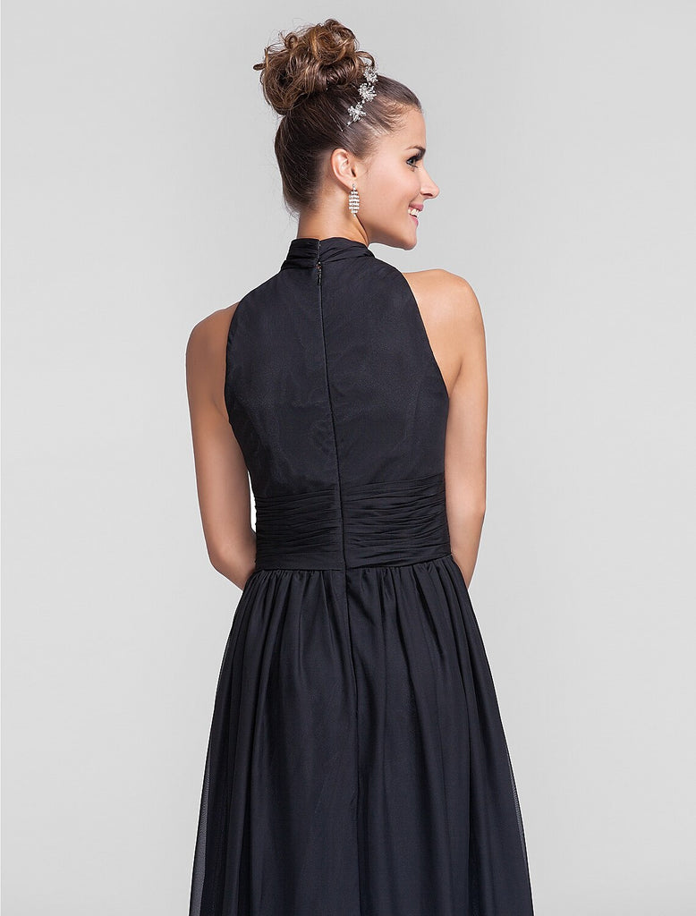 Sheath / Column Bridesmaid Dress V Neck Sleeveless Elegant Floor Length Chiffon with Criss Cross / Ruched