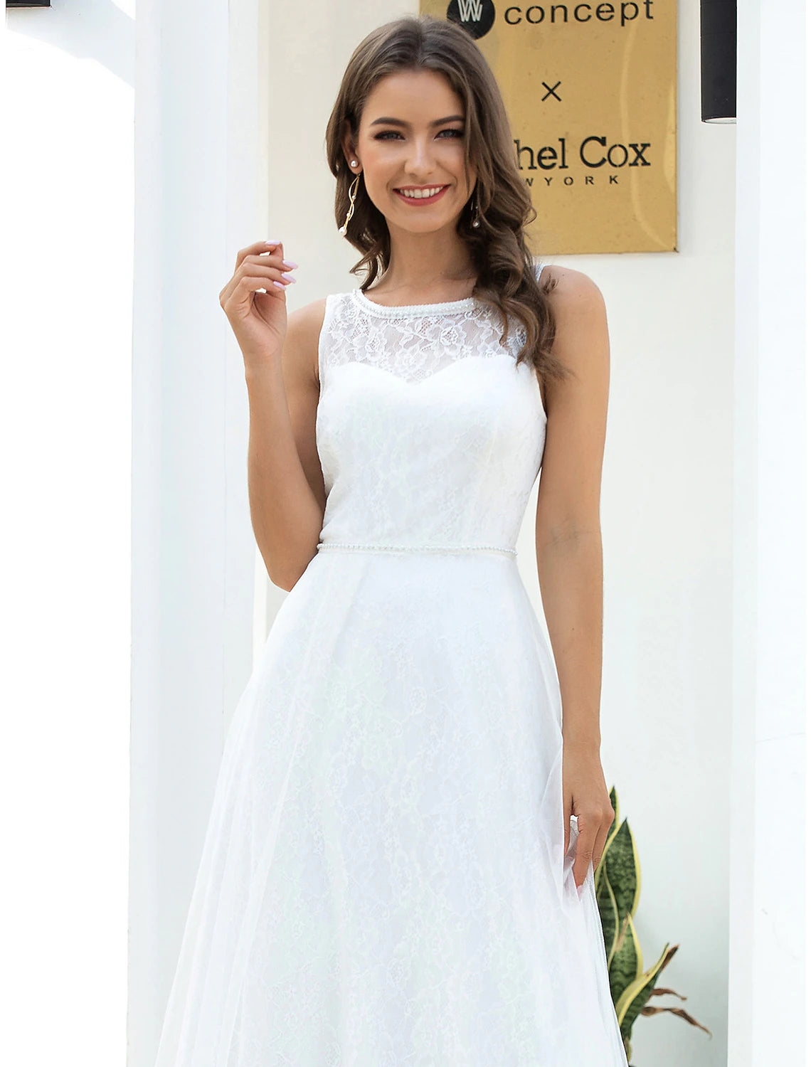 Beach Wedding Dresses Floor Length A-Line Sleeveless Scoop Neck Lace With Lace