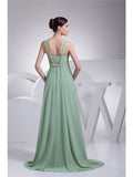 A-Line Evening Gown Sparkle Dress Formal Evening Floor Length Sleeveless Spaghetti Strap Chiffon with Beading