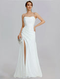 Mermaid / Trumpet Prom Dresses Sparkle Dress Wedding Floor Length Sleeveless Cowl Neck Sequined with Ruched Slit