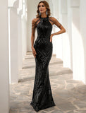 Mermaid / Trumpet Wedding Guest Dresses Sparkle & Shine Dress Halloween Evening Party Floor Length Sleeveless High Neck Sequined with Fringe Beading